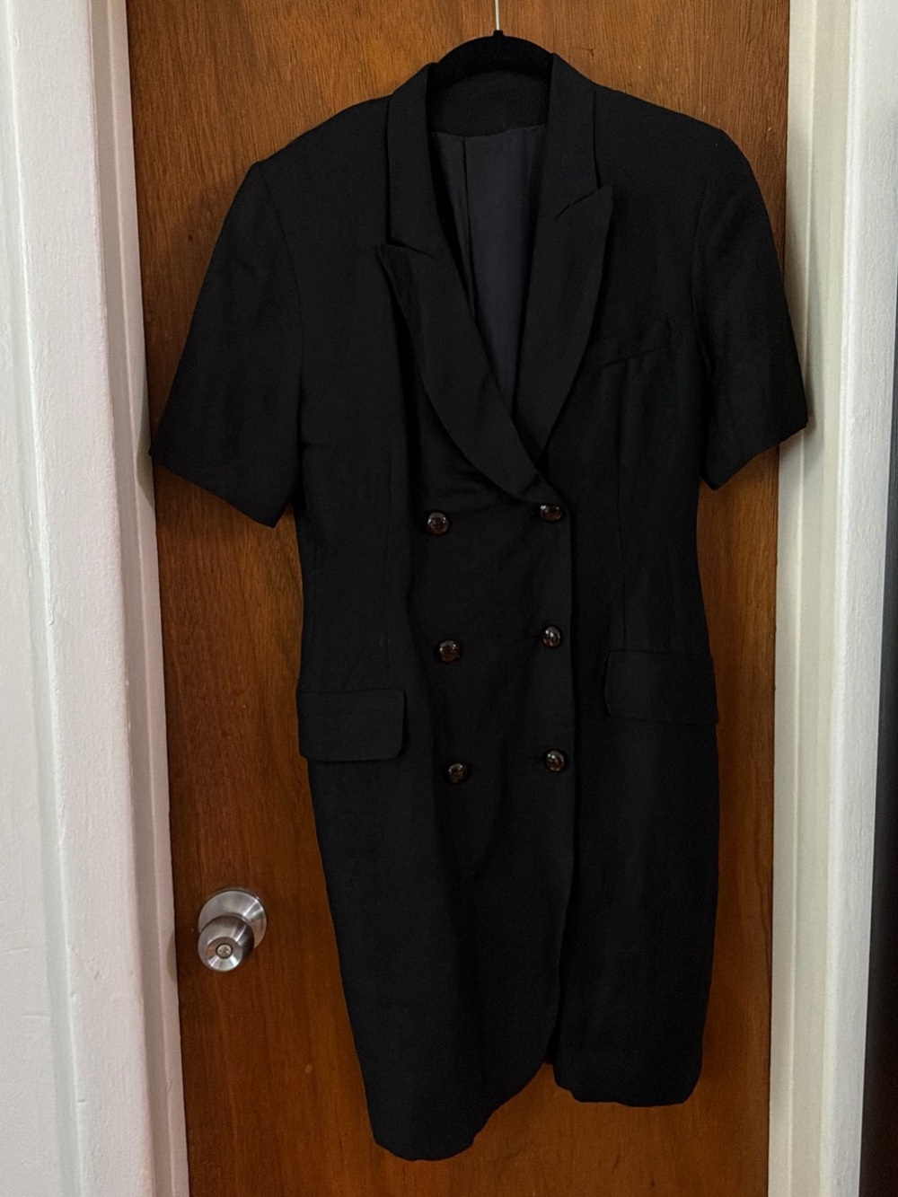 Vintage Black Double-Breasted Midi Dress